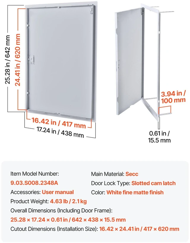 Alt view image 7 of 8 - VEVOR Access Panel for Drywall, 25.3 x 17.2 in Galvanized Steel Access Door, Easy Install Hinged Service Panel with Screwdriver Latch, for Ceiling Plumbing Electrical, 16.4 x 24.4 in Cutout Size White