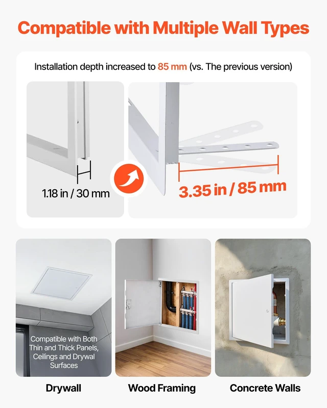 Alt view image 2 of 8 - VEVOR Access Panel for Drywall, 15.2 x 15.2 in Galvanized Steel Access Door, Easy Install Hinged Service Panel with Screwdriver Latch, for Ceiling Plumbing Electrical, 14.4 x 14.4 in Cutout Size White