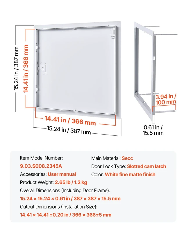 Alt view image 7 of 8 - VEVOR Access Panel for Drywall, 15.2 x 15.2 in Galvanized Steel Access Door, Easy Install Hinged Service Panel with Screwdriver Latch, for Ceiling Plumbing Electrical, 14.4 x 14.4 in Cutout Size White