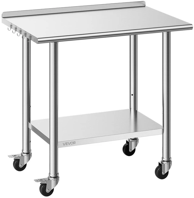 Main image of VEVOR Stainless Steel Work Table, 24x36 inch Food Prep Table with Wheels and Backsplash, Commercial Kitchen Workstation with Adjustable Undershelf, Metal Utility Worktable, for Restaurant Home Outdoor