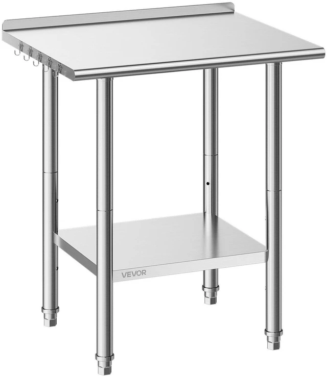 Main image of VEVOR Stainless Steel Work Table, 24x30 Inch Food Prep Table with Backsplash, Commercial Kitchen Workstation with Adjustable Undershelf, Metal Heavy Duty Utility Worktable, for Restaurant Home Outdoor