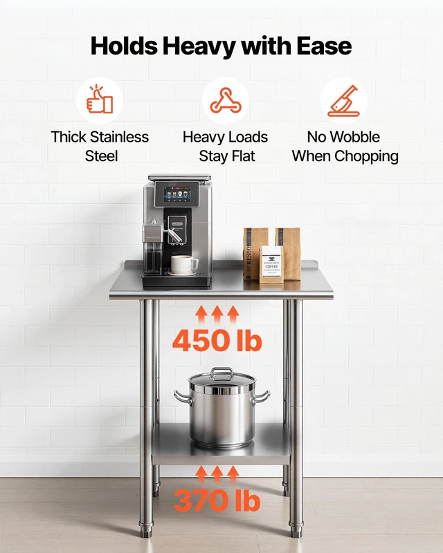 Alt view image 4 of 8 - VEVOR Stainless Steel Work Table, 24x30 Inch Food Prep Table with Backsplash, Commercial Kitchen Workstation with Adjustable Undershelf, Metal Heavy Duty Utility Worktable, for Restaurant Home Outdoor
