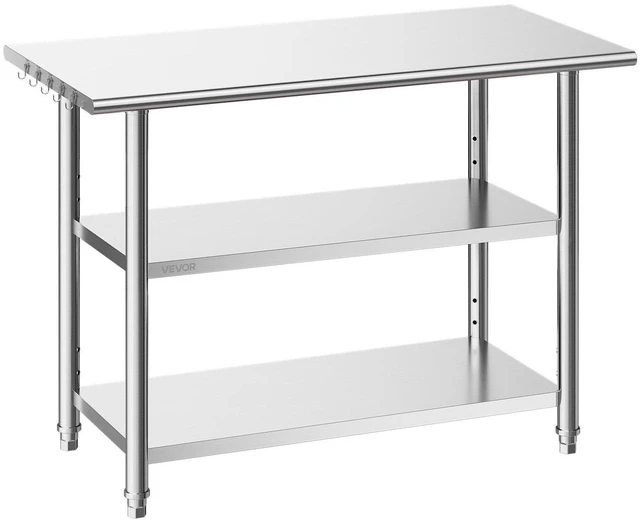 Main image of VEVOR Stainless Steel Work Table, 24x48 Inch Food Prep Table with 2 Shelves, Commercial Kitchen Workstation, Metal Heavy Duty Utility Worktable, for Restaurant Home Hotel Garage Outdoor