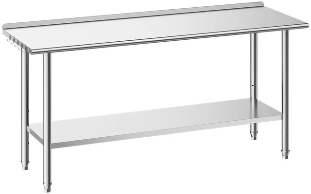 Main image of VEVOR Stainless Steel Work Table, 24x72 Inch Food Prep Table with Backsplash, Commercial Kitchen Workstation with Adjustable Undershelf, Metal Heavy Duty Utility Worktable, for Restaurant Home Outdoor