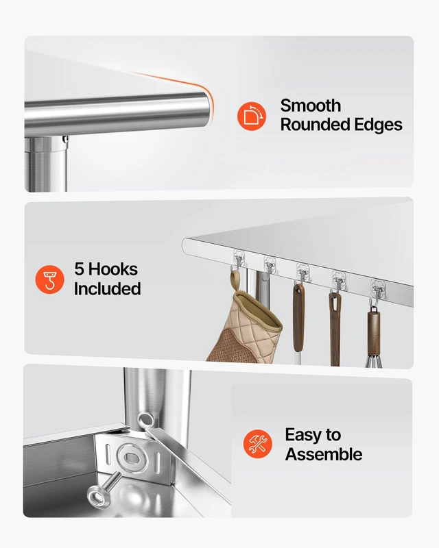 Alt view image 5 of 8 - VEVOR Stainless Steel Work Table, 24x60 Inch Food Prep Table, Commercial Kitchen Workstation with Adjustable Undershelf, Metal Heavy Duty Utility Worktable, for Restaurant Home Hotel Garage Outdoor