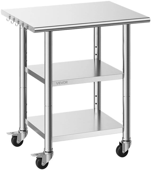Main image of VEVOR Stainless Steel Work Table, 24x30 Inch Food Prep Table with 2 Shelves and Wheels, Commercial Kitchen Workstation, Metal Heavy Duty Utility Worktable, for Restaurant Home Hotel Garage Outdoor