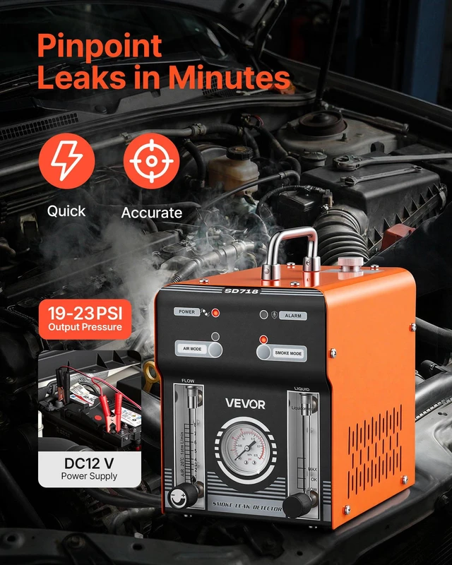 Alt view image 2 of 8 - VEVOR Automotive Smoke Machine Leak Detector, DC 12V EVAP Vacuum Diagnostic Tester with Air Pump, Pressure Gauge, Flow Meter & Oil Level Gauge, Dual-Mode for Cars, Motorcycles, Trucks, Boats, ATVs