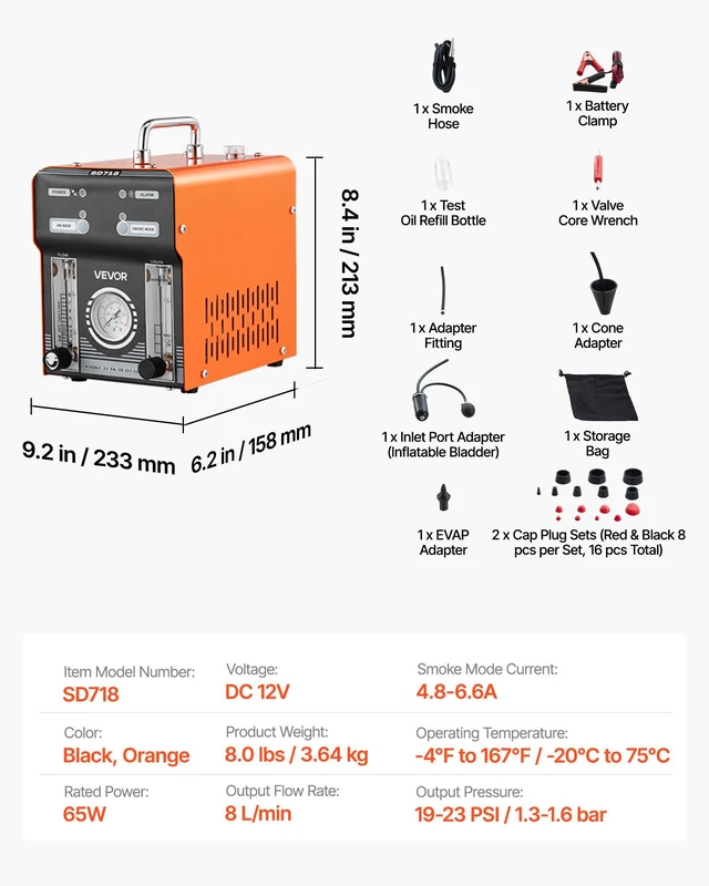 Alt view image 7 of 8 - VEVOR Automotive Smoke Machine Leak Detector, DC 12V EVAP Vacuum Diagnostic Tester with Air Pump, Pressure Gauge, Flow Meter & Oil Level Gauge, Dual-Mode for Cars, Motorcycles, Trucks, Boats, ATVs