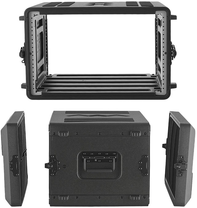 Main image of VEVOR 6U Rack Case, 15 in Depth, Rackmount Flight Case Shallow Rack with Microphone Compartments, Polyethylene Construction, Recessed Latches, Easy Installation, for Amplifier, 13.8 in Internal Depth