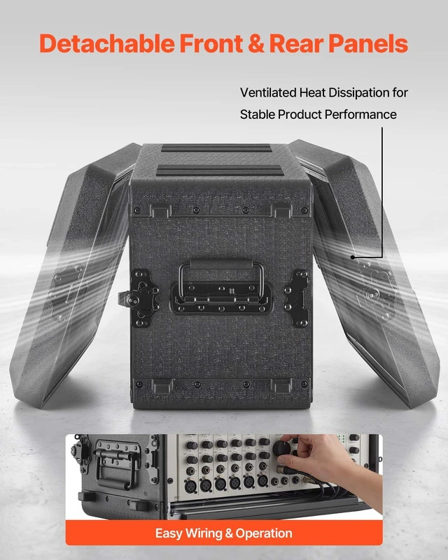 Alt view image 3 of 8 - VEVOR 6U Rack Case, 12 in Depth, Rackmount Flight Case Shallow Rack with Microphone Compartment, Polyethylene Construction, Recessed Latches, Easy Installation, for Amplifier, 8.7 in Internal Depth
