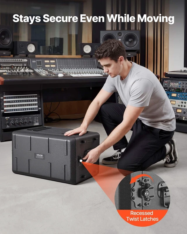 Alt view image 5 of 8 - VEVOR 6U Rack Case, 12 in Depth, Rackmount Flight Case Shallow Rack with Microphone Compartment, Polyethylene Construction, Recessed Latches, Easy Installation, for Amplifier, 8.7 in Internal Depth