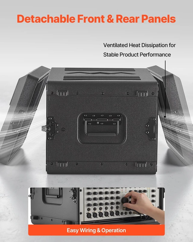 Alt view image 3 of 8 - VEVOR 6U Rack Case, 15 in Depth, Rackmount Flight Case Shallow Rack with Microphone Compartments, Polyethylene Construction, Recessed Latches, Easy Installation, for Amplifier, 13.8 in Internal Depth