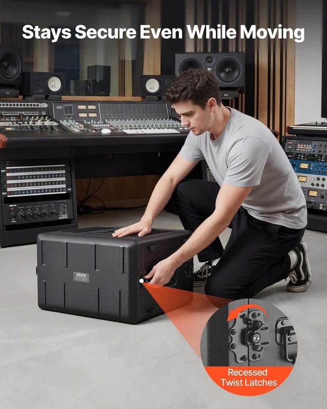 Alt view image 5 of 8 - VEVOR 6U Rack Case, 15 in Depth, Rackmount Flight Case Shallow Rack with Microphone Compartments, Polyethylene Construction, Recessed Latches, Easy Installation, for Amplifier, 13.8 in Internal Depth