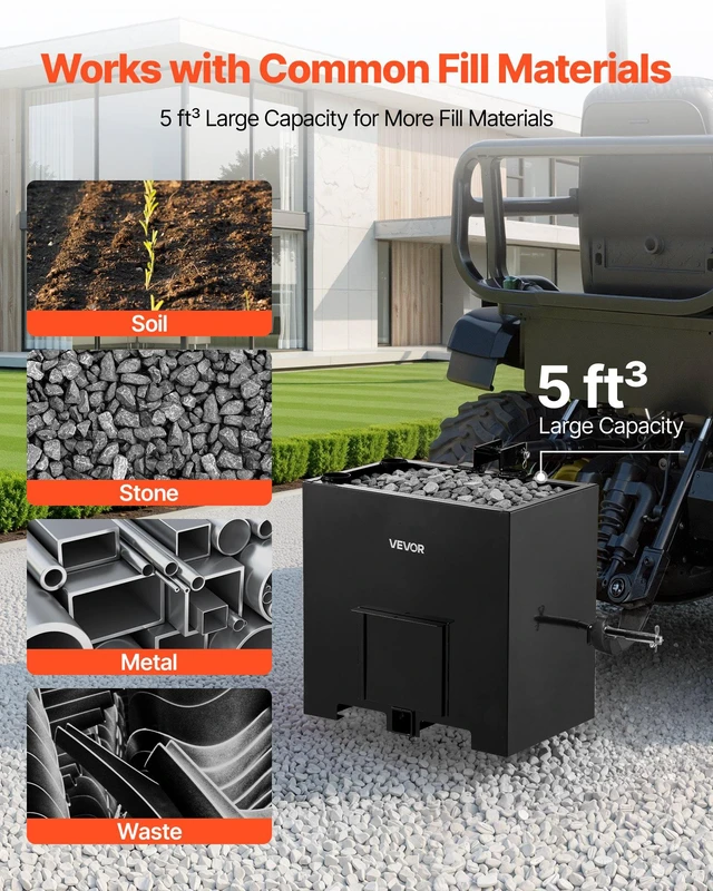 Alt view image 5 of 8 - VEVOR Ballast Box, 3-Point Category 1 Tractor Ballast of 800 lbs Capacity, with Standard 2 Inch Hitch Receiver, Heavy-Duty Steel 5 ft³ Large Volume Durable Loader Attachment with Sliding Door, Black