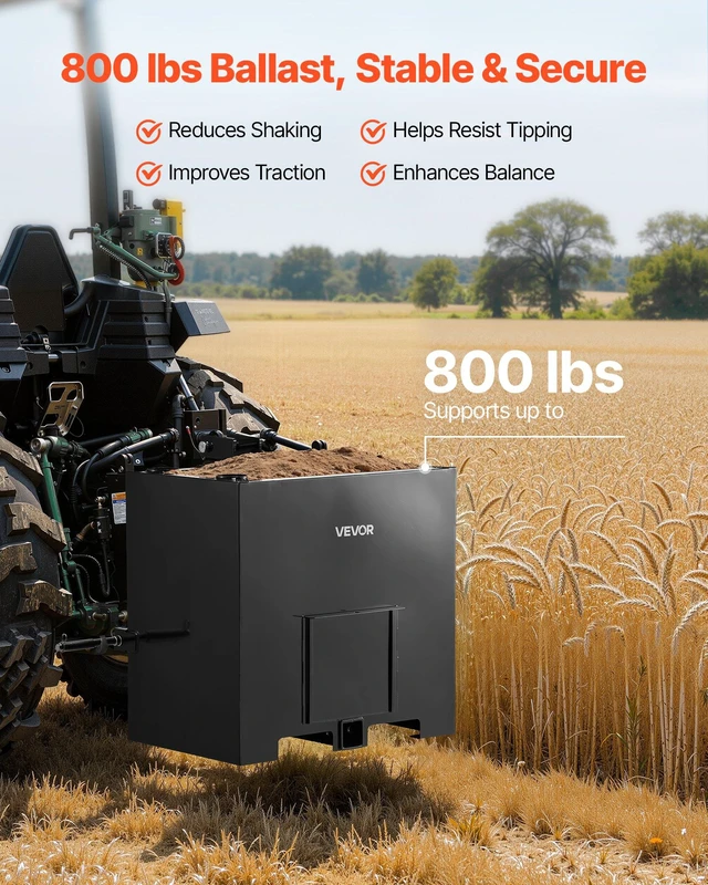 Alt view image 4 of 8 - VEVOR Ballast Box, 3-Point Category 1 Tractor Ballast of 800 lbs Capacity, with Standard 2 Inch Hitch Receiver, Heavy-Duty Steel 5 ft³ Large Volume Durable Loader Attachment with Sliding Door, Black