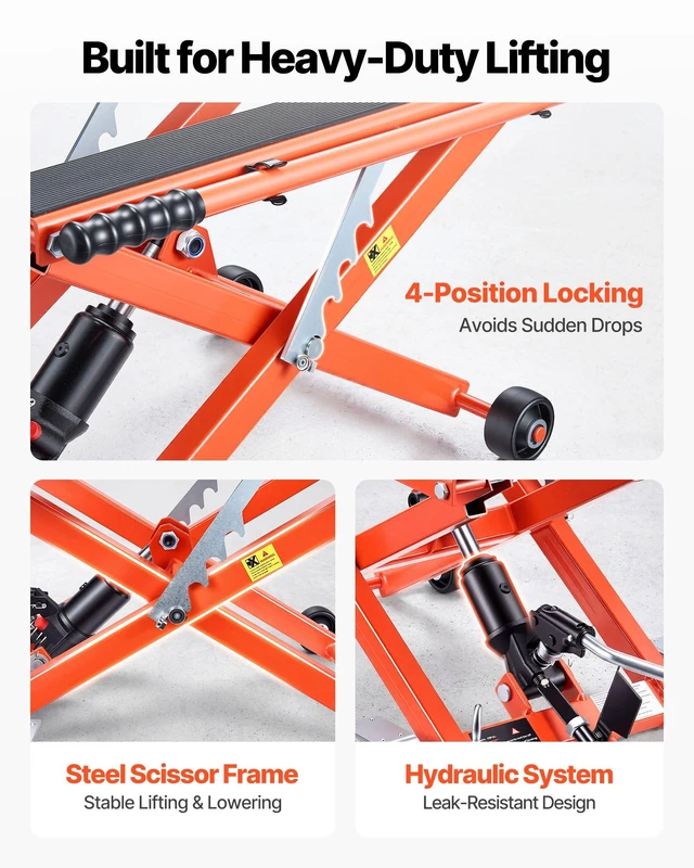 Alt view image 7 of 8 - VEVOR Hydraulic Motorcycle Lift Jack, 1100 lbs Capacity, Scissor Lift Jack Portable Motorcycle Hoist Stand with 6 Wheels, 4.72"-15.15" Height Range, Hydraulic Foot-Operated Hoist Stand for Dirt Bikes