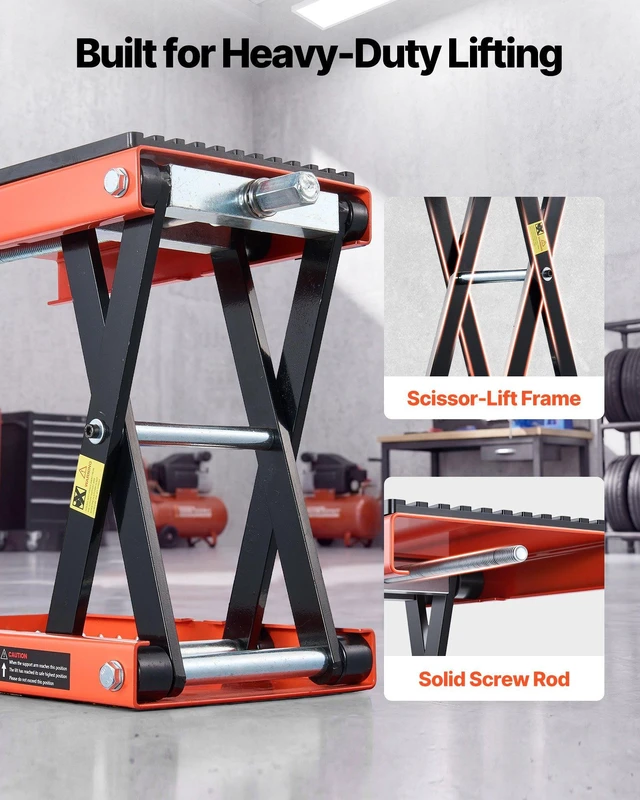 Alt view image 7 of 8 - VEVOR Motorcycle Lift, 1500 lbs Motorcycle Scissor Lift Jack with Wide Deck & Lock Pin, 4.13"-13.77" Center Hoist Crank Stand, Steel Scissor Jack for Street Bikes, Cruiser Bikes, Touring Motorcycles