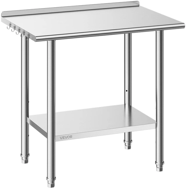 Main image of VEVOR Stainless Steel Work Table, 24x36 Inch Food Prep Table with Backsplash, Commercial Kitchen Workstation with Adjustable Undershelf, Metal Heavy Duty Utility Worktable, for Restaurant Home Outdoor