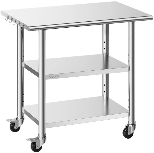 Main image of VEVOR Stainless Steel Work Table, 24x36 Inch Food Prep Table with 2 Shelves and Wheels, Commercial Kitchen Workstation, Metal Heavy Duty Utility Worktable, for Restaurant Home Hotel Garage Outdoor
