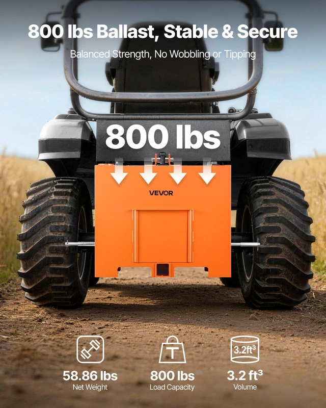 Alt view image 4 of 8 - VEVOR Ballast Box, 3-Point Category 1 Tractor Ballast of 800 lbs Capacity, Standard 2 Inch Hitch Receiver, Heavy-Duty Steel 3.2 ft³ Large Volume Durable Loader Attachment with Sliding Door, Orange