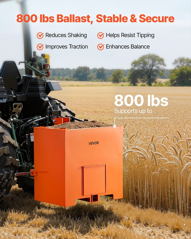 Alt view image 4 of 8 - VEVOR Ballast Box, 3-Point Category 1 Tractor Ballast of 800 lbs Capacity, with Standard 2 Inch Hitch Receiver, Heavy-Duty Steel 5 ft³ Large Volume Durable Loader Attachment with Sliding Door, Orange