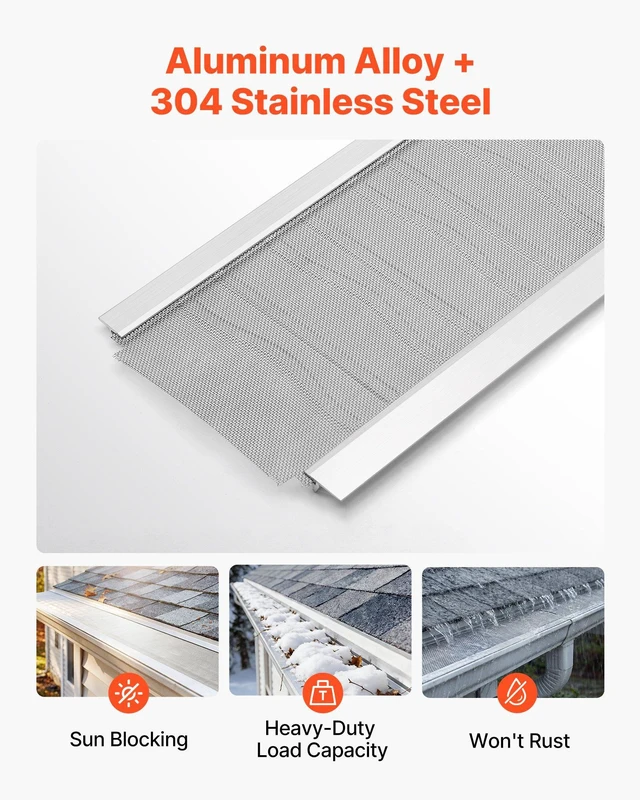 Alt view image 3 of 8 - VEVOR Gutter Guard, 5 in Aluminum Gutter Cover with Stainless Steel Micro Mesh, Heavy-Duty 48ft Length, 0.04in Thick, Leaf Guard for Debris and Pine Needles, Easy DIY Install, Screws Included, 12 PCS