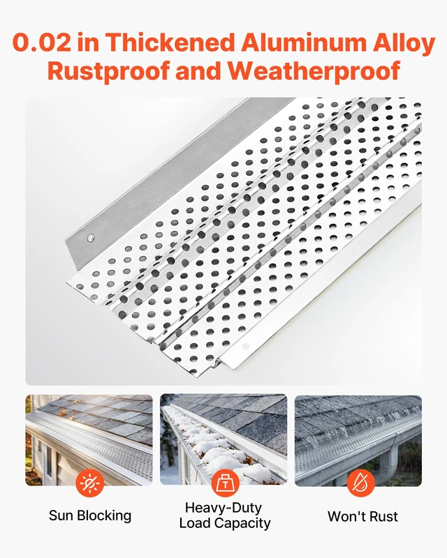 Alt view image 3 of 8 - VEVOR Gutter Guard, 6 in Aluminum Gutter Cover Heavy-Duty, 52ft Length Protection Cover for Leaf & Debris, 0.02 in Thickness Mill Finish, Easy DIY Install, Fast Drainage, Screws Included, 13 PCS