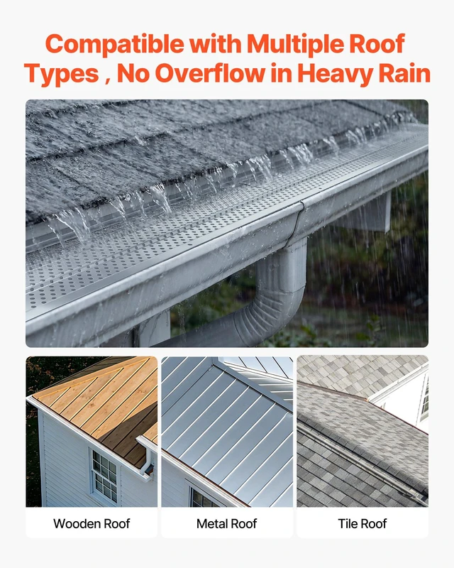 Alt view image 6 of 8 - VEVOR Gutter Guard, 6 in Aluminum Gutter Cover Heavy-Duty, 52ft Length Protection Cover for Leaf & Debris, 0.02 in Thickness Mill Finish, Easy DIY Install, Fast Drainage, Screws Included, 13 PCS