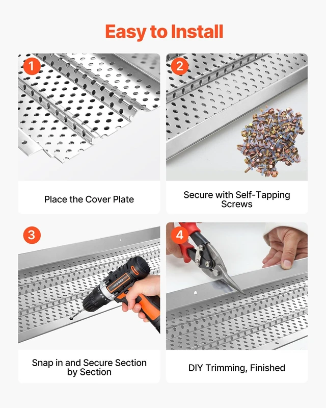 Alt view image 5 of 8 - VEVOR Gutter Guard, 6 in Aluminum Gutter Cover Heavy-Duty, 52ft Length Protection Cover for Leaf & Debris, 0.02 in Thickness Mill Finish, Easy DIY Install, Fast Drainage, Screws Included, 13 PCS