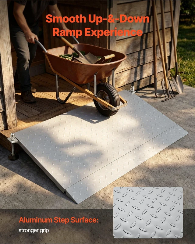 Alt view image 2 of 8 - VEVOR Threshold Ramp for Doorways, 42.5 x 23.2 in, Platform Aluminum Wheelchair Ramp with Adjustable Height, Non-Slip Door Threshold Ramps, 1000 lbs Capacity, for Home Steps, Wheelchairs, Walkers