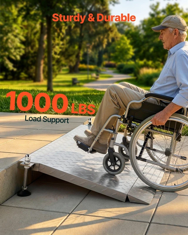 Alt view image 3 of 8 - VEVOR Threshold Ramp for Doorways, 42.5 x 23.2 in, Platform Aluminum Wheelchair Ramp with Adjustable Height, Non-Slip Door Threshold Ramps, 1000 lbs Capacity, for Home Steps, Wheelchairs, Walkers