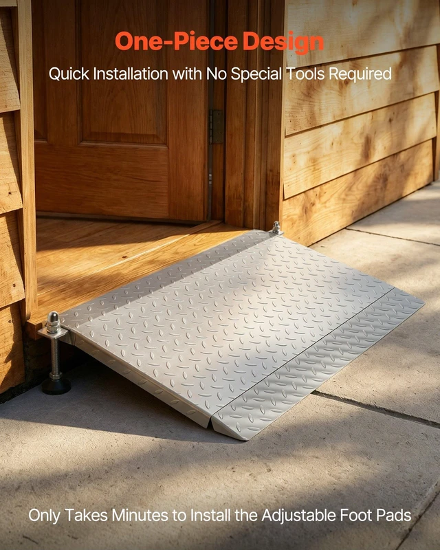 Alt view image 5 of 8 - VEVOR Threshold Ramp for Doorways, 42.5 x 23.2 in, Platform Aluminum Wheelchair Ramp with Adjustable Height, Non-Slip Door Threshold Ramps, 1000 lbs Capacity, for Home Steps, Wheelchairs, Walkers