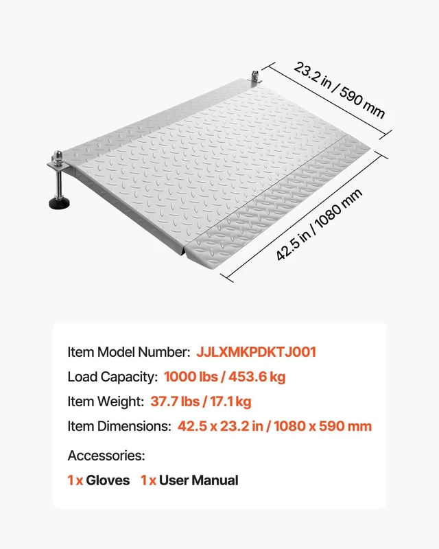 Alt view image 7 of 8 - VEVOR Threshold Ramp for Doorways, 42.5 x 23.2 in, Platform Aluminum Wheelchair Ramp with Adjustable Height, Non-Slip Door Threshold Ramps, 1000 lbs Capacity, for Home Steps, Wheelchairs, Walkers