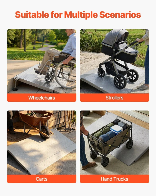 Alt view image 6 of 8 - VEVOR Threshold Ramp for Doorways, 42.5 x 23.2 in, Platform Aluminum Wheelchair Ramp with Adjustable Height, Non-Slip Door Threshold Ramps, 1000 lbs Capacity, for Home Steps, Wheelchairs, Walkers
