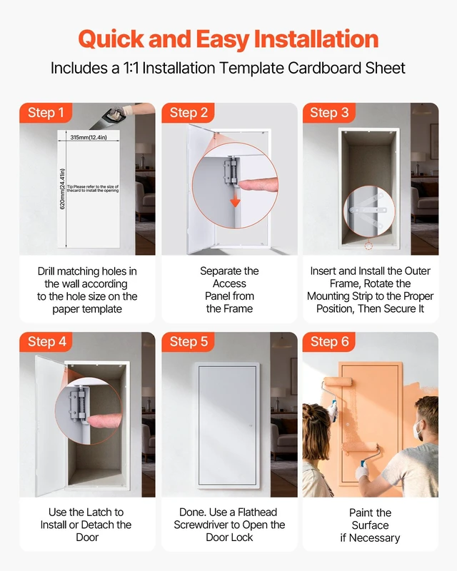 Alt view image 6 of 8 - VEVOR Access Panel for Drywall, 25.3 x 13.3 in Galvanized Steel Access Door, Easy Install Hinged Service Panel with Screwdriver Latch, for Ceiling Plumbing Electrical, 12.4 x 24.4 in Cutout Size White