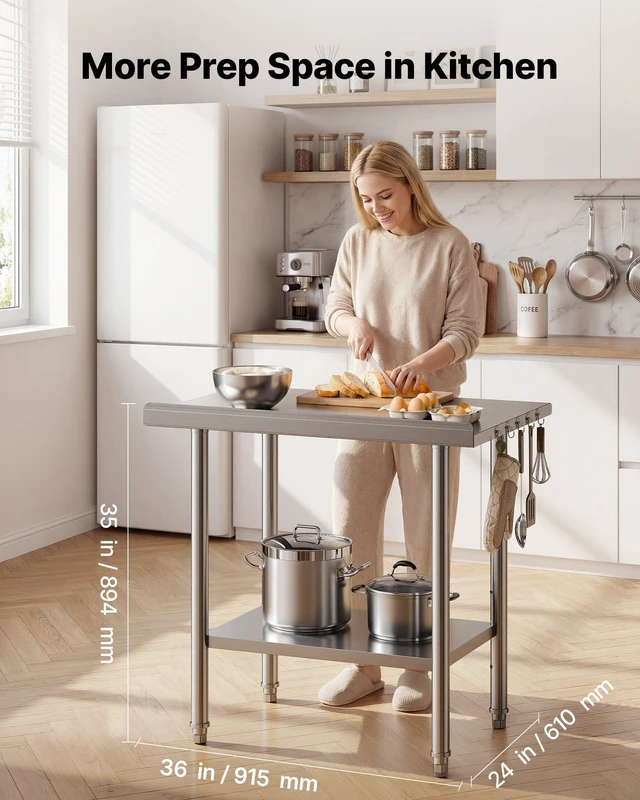 Alt view image 2 of 8 - VEVOR Stainless Steel Work Table, 24x36 Inch Food Prep Table with Backsplash, Commercial Kitchen Workstation with Adjustable Undershelf, Metal Heavy Duty Utility Worktable, for Restaurant Home Outdoor
