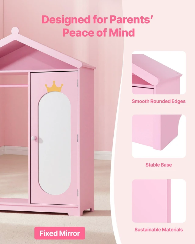 Alt view image 6 of 8 - VEVOR Kids Dress Up Storage, with Mirror, Dress Up Closet, Kids Armoire Wardrobe Closet for Little Girls, Toddler Costume Organizer, Pretend Princess Storage Dresser, for Bedroom, Girls Room, Pink