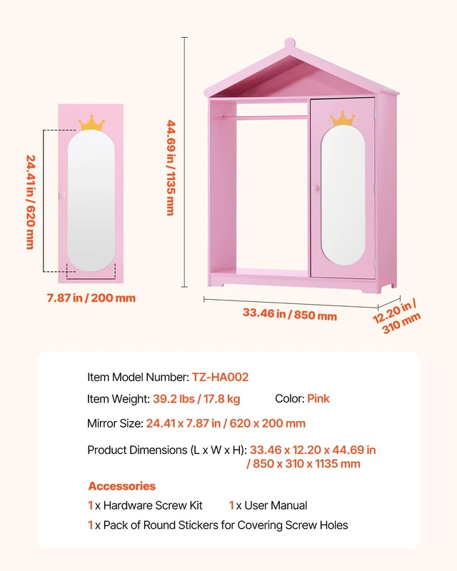 Alt view image 7 of 8 - VEVOR Kids Dress Up Storage, with Mirror, Dress Up Closet, Kids Armoire Wardrobe Closet for Little Girls, Toddler Costume Organizer, Pretend Princess Storage Dresser, for Bedroom, Girls Room, Pink