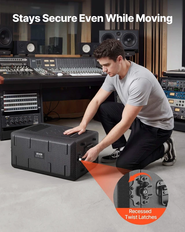 Alt view image 5 of 8 - VEVOR 4U Rack Case, 12 in Depth, Rackmount Flight Case Shallow Rack with Microphone Compartment, Polyethylene Construction, Recessed Latches, Easy Installation, for Amplifier, 8.7 in Internal Depth