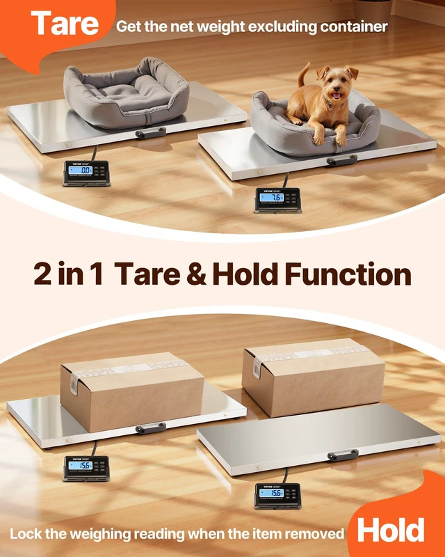 Alt view image 3 of 8 - VEVOR Digital Postal Scale, 0.2 lbs Dual Accuracy, 1100 lbs Commercial Weight Scale with Hold/Tare Function & LCD Display, Fit for Packages, Postage, Luggage, Battery and Power Adapter Included