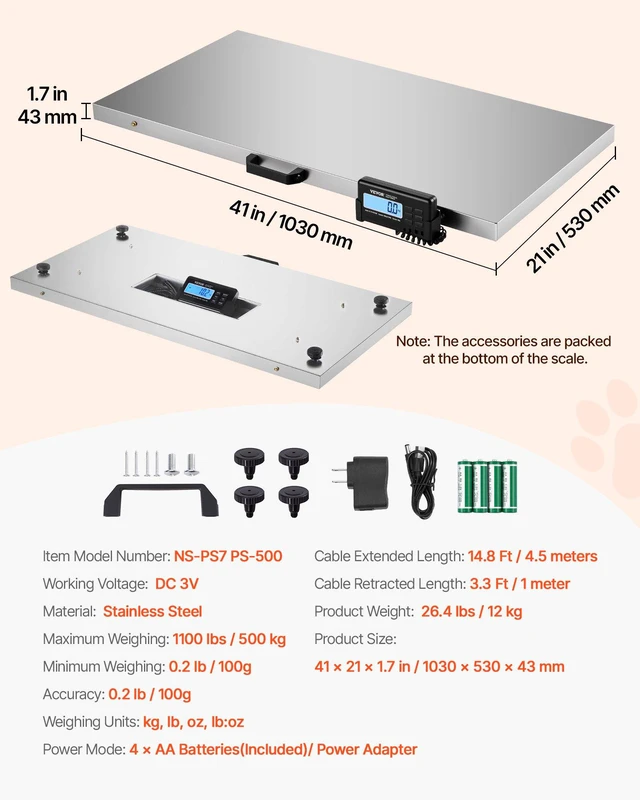 Alt view image 7 of 8 - VEVOR Digital Postal Scale, 0.2 lbs Dual Accuracy, 1100 lbs Commercial Weight Scale with Hold/Tare Function & LCD Display, Fit for Packages, Postage, Luggage, Battery and Power Adapter Included