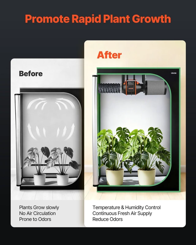 Alt view image 2 of 8 - VEVOR Inline Duct Fan Kit Carbon Filter, 205 CFM 4 inch EC Motor Exhaust Ventilation Fan with 10-Speed, PWM Controller, App Control, Timer, Cooling System for Grow Tent, Indoor Gardening, Hydroponics