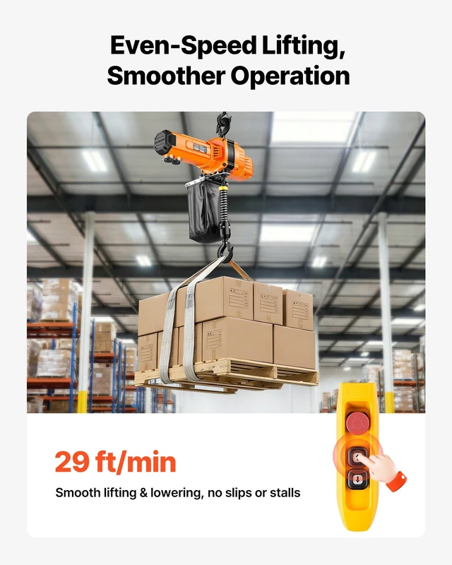 Alt view image 3 of 8 - VEVOR 2200 lbs Electric Chain Hoist, 10 ft Lifting Height, 120V Single Phase Overhead Crane with 10 ft Wired Remote Control, G100 Chain Electric Lift Hoist for Factories, Warehouses, Garages