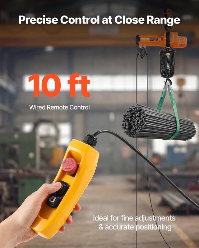 Alt view image 4 of 8 - VEVOR 2200 lbs Electric Chain Hoist, 10 ft Lifting Height, 120V Single Phase Overhead Crane with 10 ft Wired Remote Control, G100 Chain Electric Lift Hoist for Factories, Warehouses, Garages