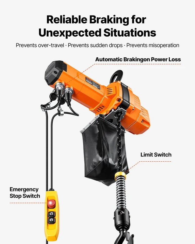 Alt view image 5 of 8 - VEVOR 2200 lbs Electric Chain Hoist, 10 ft Lifting Height, 120V Single Phase Overhead Crane with 10 ft Wired Remote Control, G100 Chain Electric Lift Hoist for Factories, Warehouses, Garages