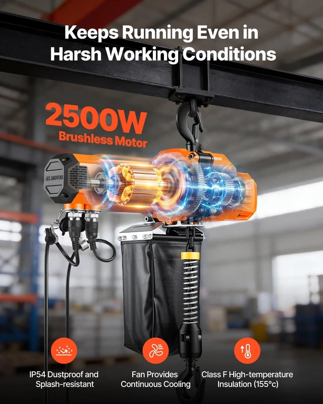 Alt view image 6 of 8 - VEVOR 2200 lbs Electric Chain Hoist, 10 ft Lifting Height, 120V Single Phase Overhead Crane with 10 ft Wired Remote Control, G100 Chain Electric Lift Hoist for Factories, Warehouses, Garages