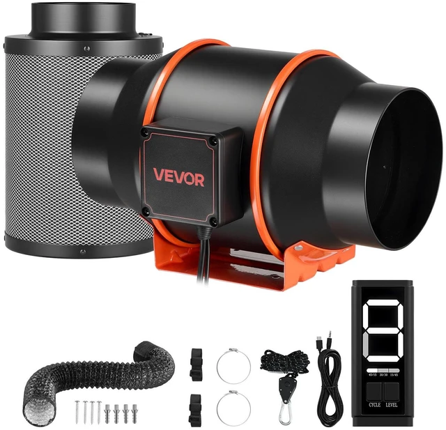 Main image of VEVOR Inline Duct Fan Kit with Carbon Filter, 402 CFM 6 inch EC Motor Ventilation Fan with 3-Speed Circulation, 10-Speed PWM Controller, Timer, Cooling for Grow Tents, Indoor Gardening, Hydroponics