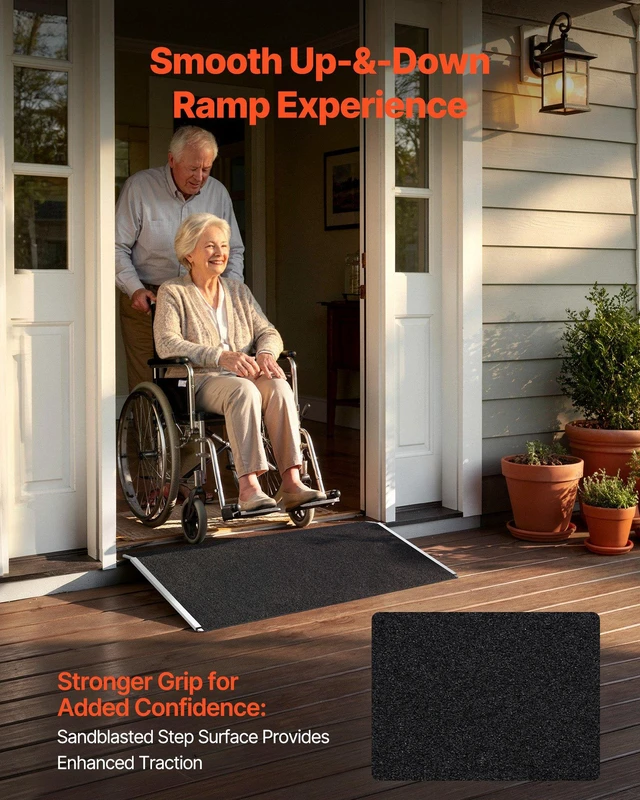 Alt view image 2 of 8 - VEVOR Threshold Ramp for Doorways, 31.9 x 15.4 in, Platform Aluminum Wheelchair Ramp, Non-Slip Door Threshold Ramps, 400 lbs Load Capacity, for Home Steps, Curbs, Wheelchairs, Walkers, Scooter, Carts