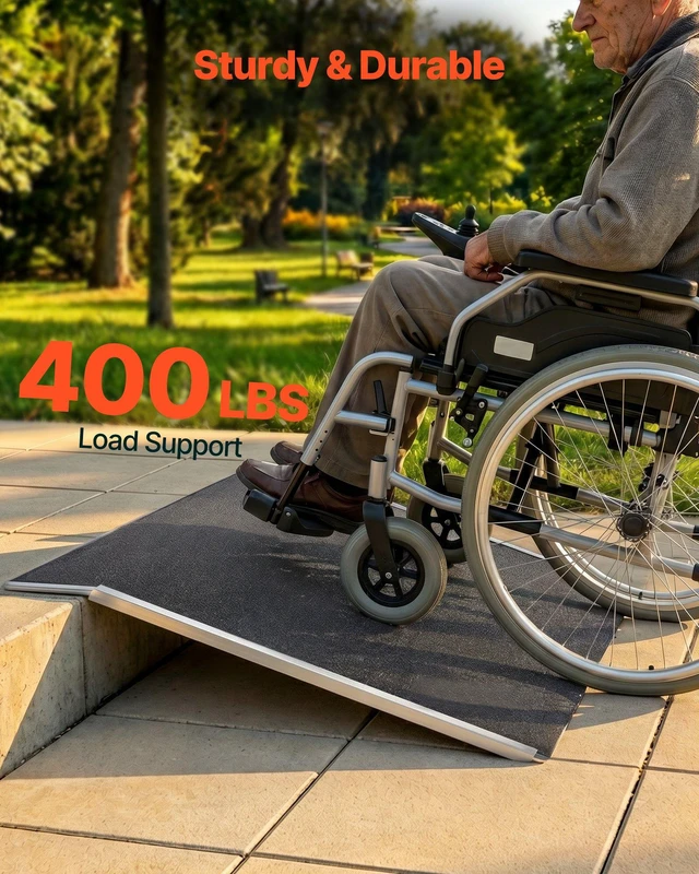 Alt view image 3 of 8 - VEVOR Threshold Ramp for Doorways, 31.9 x 15.4 in, Platform Aluminum Wheelchair Ramp, Non-Slip Door Threshold Ramps, 400 lbs Load Capacity, for Home Steps, Curbs, Wheelchairs, Walkers, Scooter, Carts