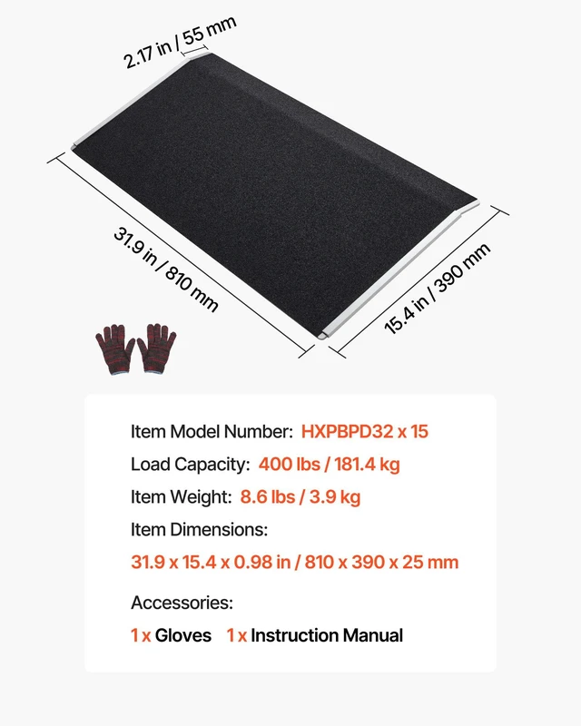 Alt view image 7 of 8 - VEVOR Threshold Ramp for Doorways, 31.9 x 15.4 in, Platform Aluminum Wheelchair Ramp, Non-Slip Door Threshold Ramps, 400 lbs Load Capacity, for Home Steps, Curbs, Wheelchairs, Walkers, Scooter, Carts